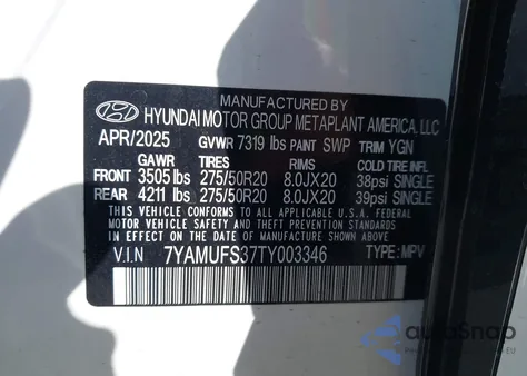2026 Hyundai Ioniq 9 Sel z USA, uszkodzony, nr VIN 7YAMUFS37TY003346